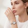 Gedi Damen Ovales Armbanduhr: Römische Ziffern & Diamant-Punkt-Zifferblatt, Blumiges Perlenarmband, Stahlband, Quarzwerk.