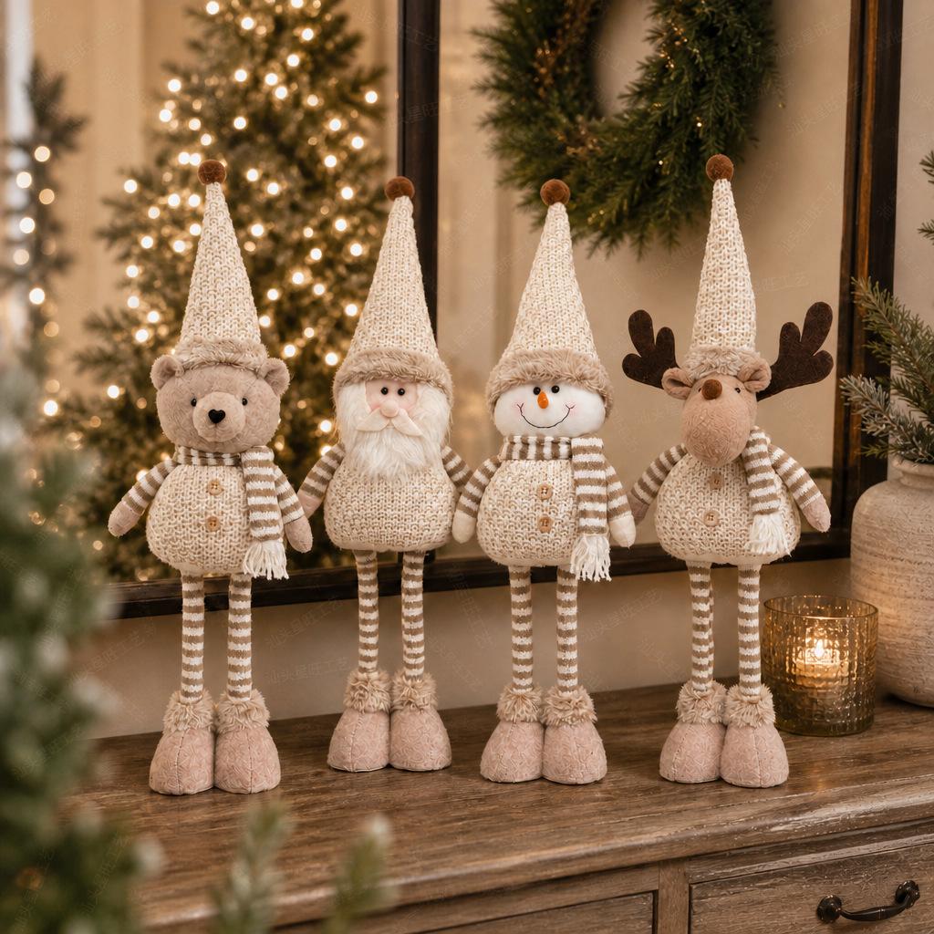 Khaki Kerstkaarten Serie Intrekbaar Beeldje: Oude Man, Rendier, Sneeuwman & Beer Vloerdecoraties