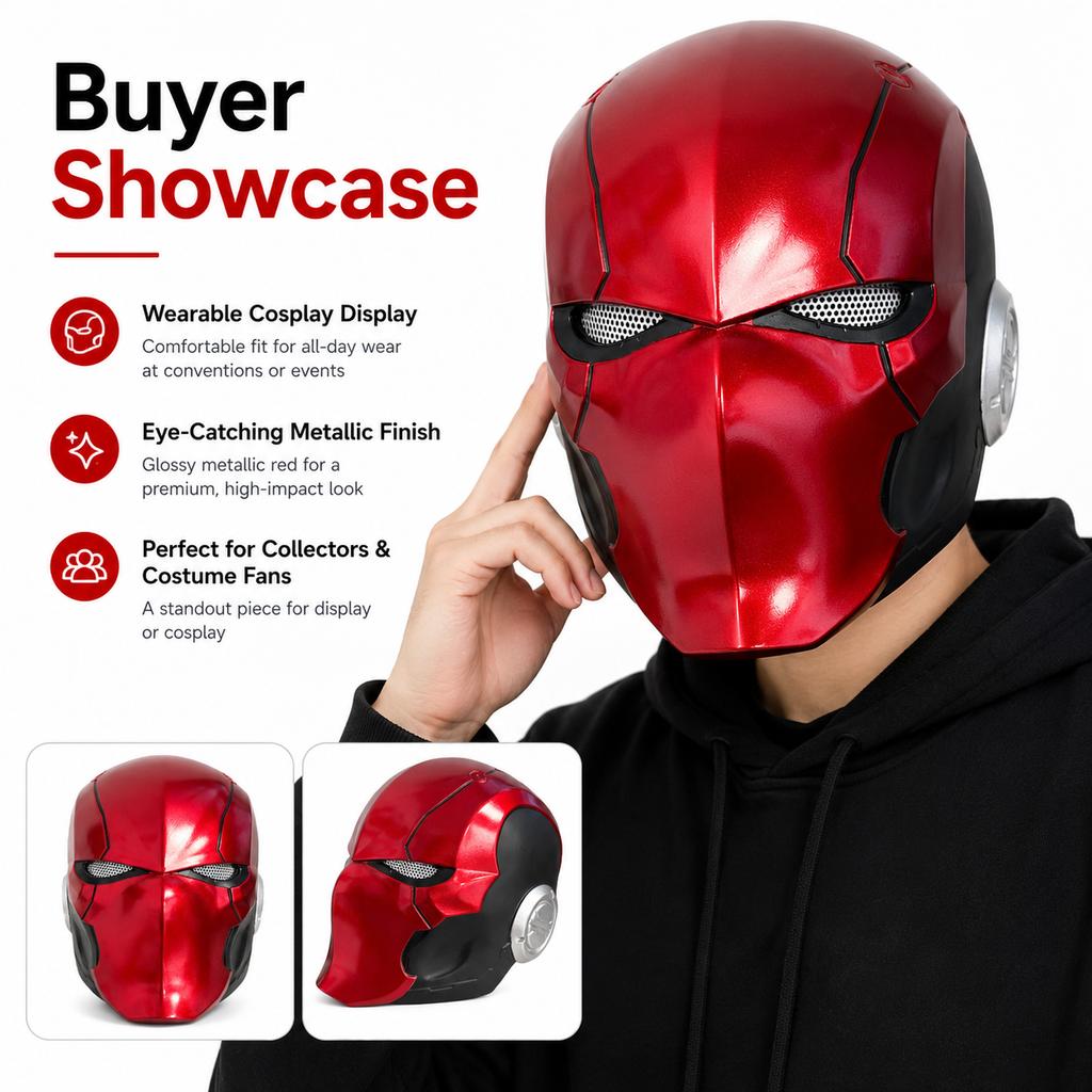 Máscara de Capucha Roja Portátil Arkham-Knight Gothan Halloween Cosplay Resina Mate Cos Máscara de Demonio de Fuego Accesorio