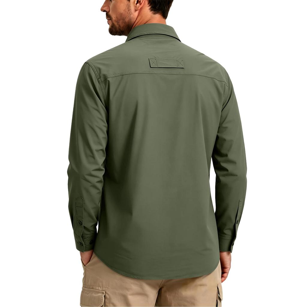 Men's Vintage Loose Fit Casual Work Shirt Long Sleeve Button Down Outdoor Utility Shirt with Multiple Pockets and Durable Fabric