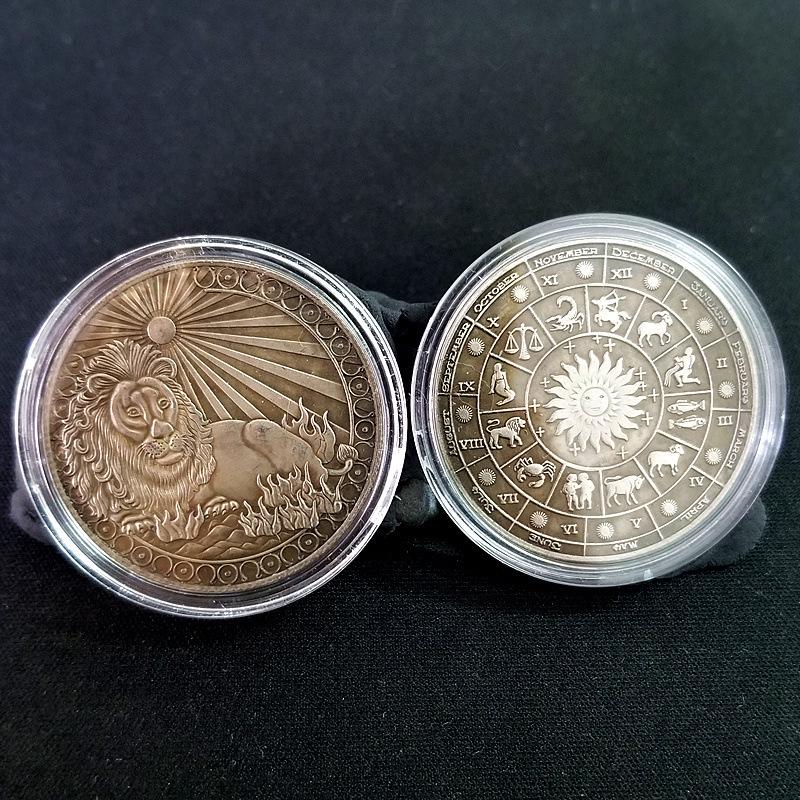 Antique Iron Box of European and American Silver Zodiac Coins