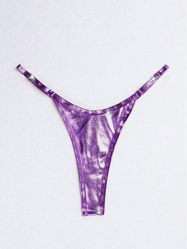 2025 European & American Women's Sexy Solid Color Stamped Thong Swimsuit Bottoms