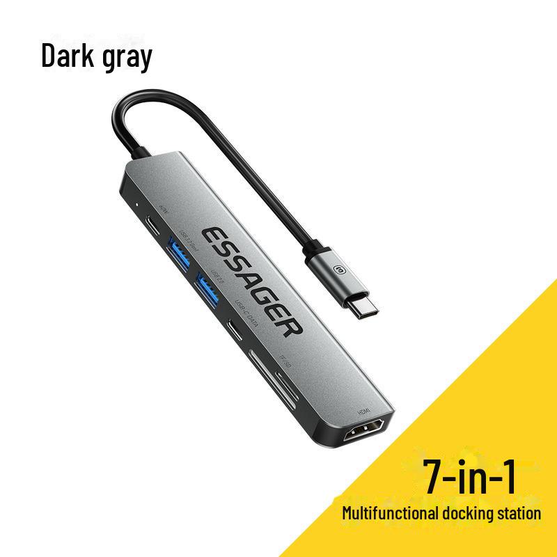 ESSAGER 7-in-1 Multi-Function Type-C Dock: HDMI, TF/SD Card Reader for Notebooks