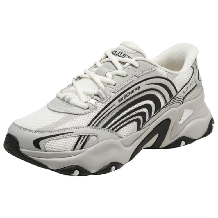 Skechers DLites 5.0 Comfortable Fit Panda Shoes Five Generation Sound Wave Series Non-Slip Breathable Dad Shoes Men Sneakers White Black 232424-WBK