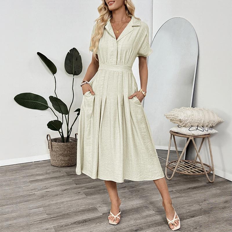 

JKASHDK Женские модные летние весенние однотонные повседневные платья с коротким рукавом и v-образным вырезом и высокой талией XL светло-зеленый