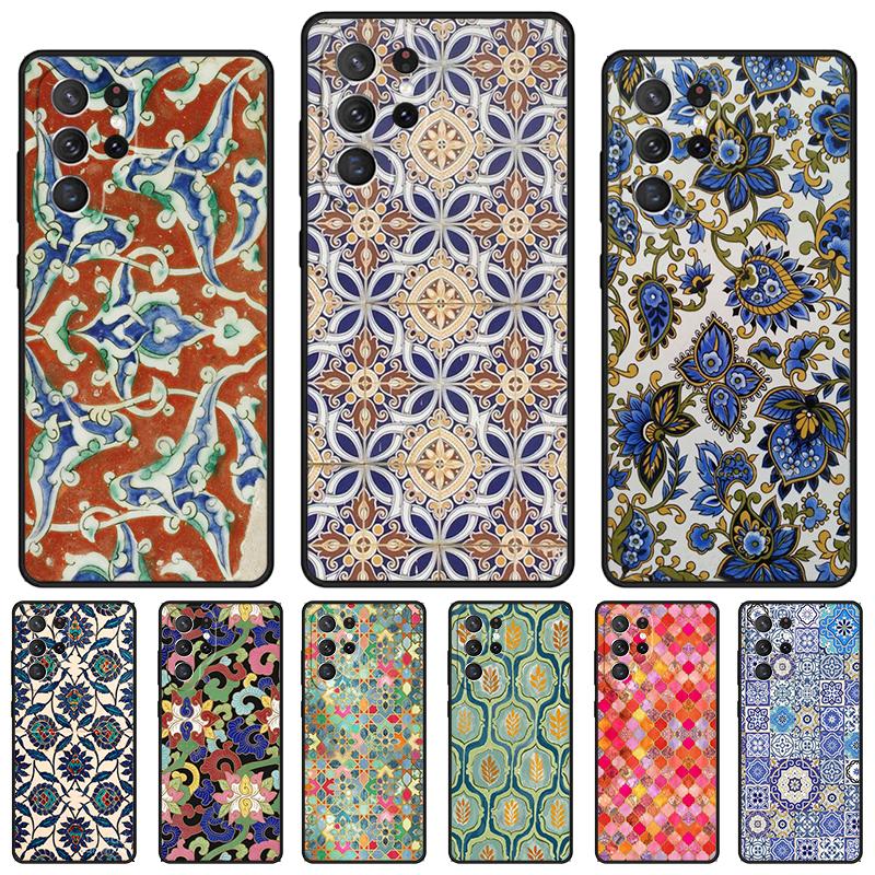 Ancient Floral Tiles phone case For Samsung Galaxy S24 S25 S23 S22 Ultra Note 10 20 Plus S20 S21 FE Cover