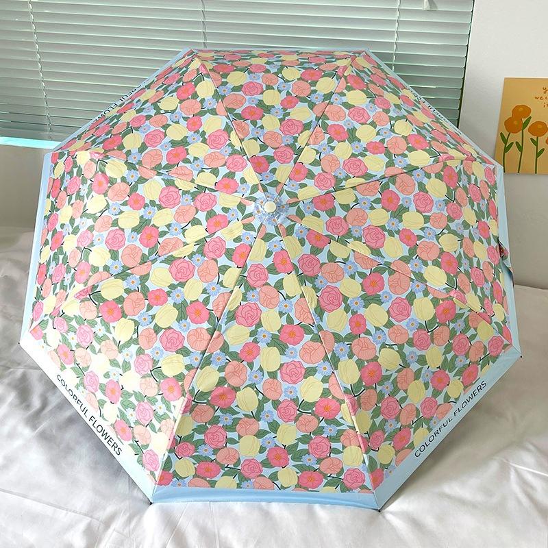 Blumenmuster Regenschirm Mode Lässiger Stil Ästhetisch Tragbar Faltbar Sonnenschutz Regen Regenschirm Foto Requisit Outdoor Reisezubehör