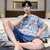 Men's Short-Sleeve Cartoon Pajama Set with Shorts