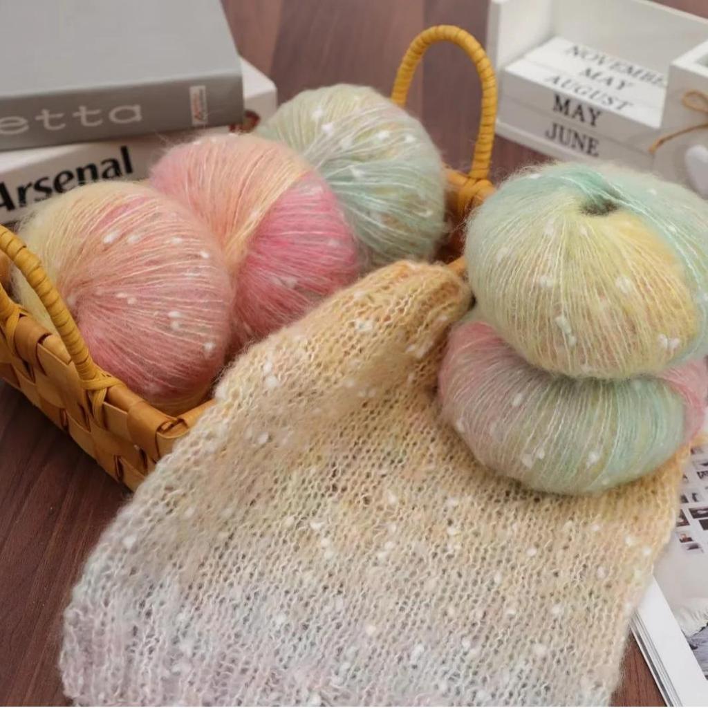 Gradient Rainbow Candy Mohair Yarn Ball: Snowflake Dot, Soft Silk Blend
