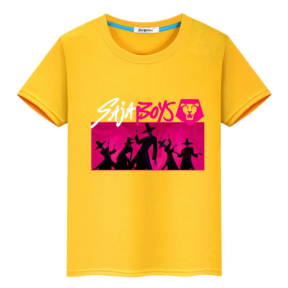 Saja Boys Print Kawaii Tees 100%Cotton Cute Tops Y2k Kpop Demon Hunters T Shirt for Kids Boy 10year Anime Short Girls Clothes