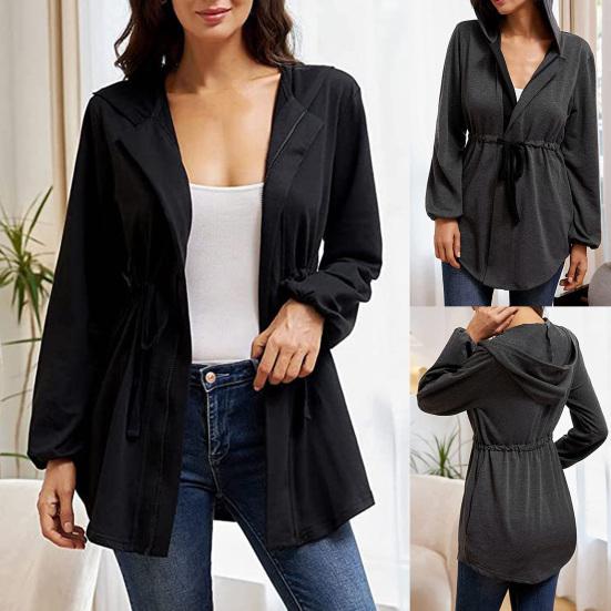 

Женская толстовка с капюшоном, однотонный кардиган, универсальная молния, плотная талия