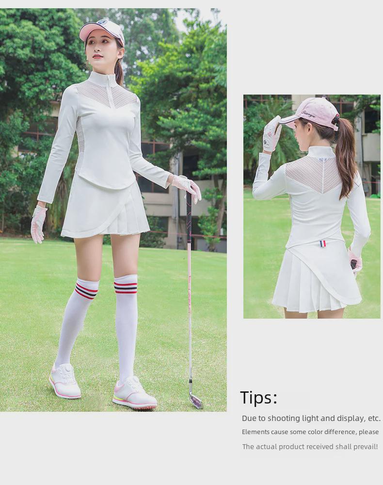 Women's Golf Outfit: Spring & Autumn Long-Sleeve T-Shirt with Short Lace Skirt, Korean Style, Slim Fit Sportswear