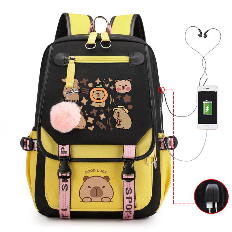 Fashion Trend Kapibara Leisure Burden Reduction Travel Bag Multifunctional Large Capacity USB Student School Bag