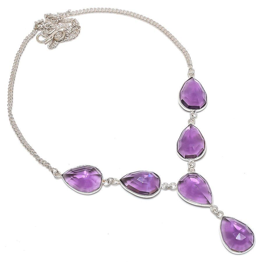Natural Amethyst Gemstone Handmade 925 Sterling Silver Jewelry Necklace 18" n2r39