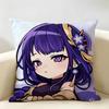 Raiden Shogun Cute Genshin Impact Cushion Cover Natural Linen Organic Fabric DoubleSided Printing Room Sofa Decor Pillow Case