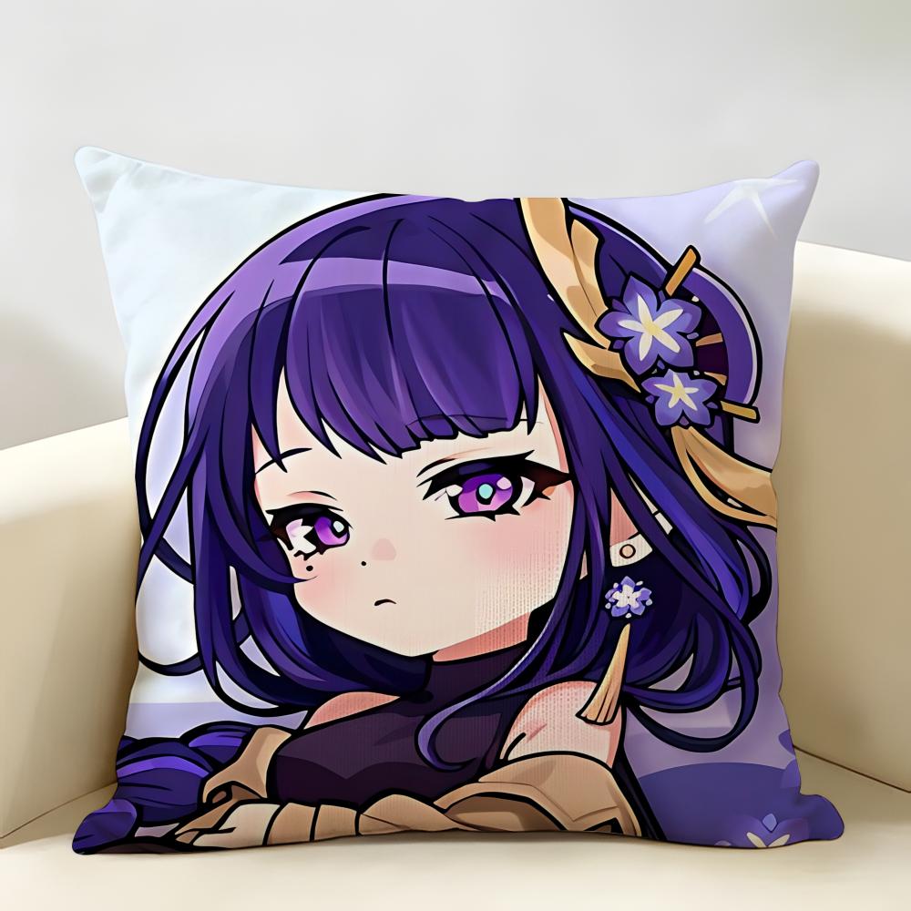 Raiden Shogun Cute Genshin Impact Cushion Cover Natural Linen Organic Fabric DoubleSided Printing Room Sofa Decor Pillow Case