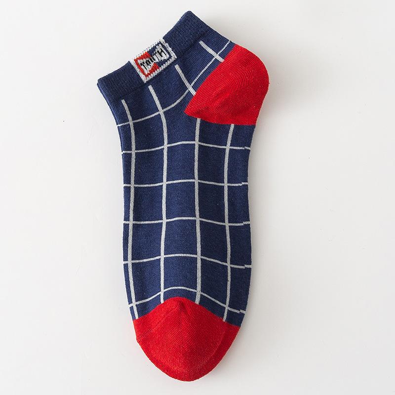 Spring and Summer Men's Cotton Stockings - Check Pattern Trendy Casual Boat Shoes Short Legged Low-Top Four Seasons Stockings