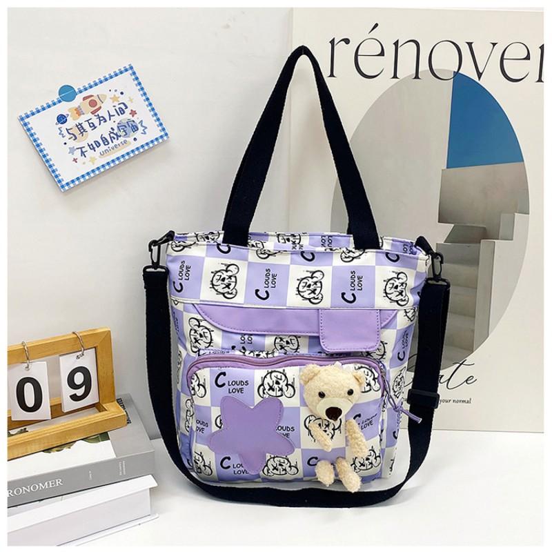 Stylish Large Capacity Tote Bag Students Nylon Shoulder Crossbody With Zipper Inner Card Pocket