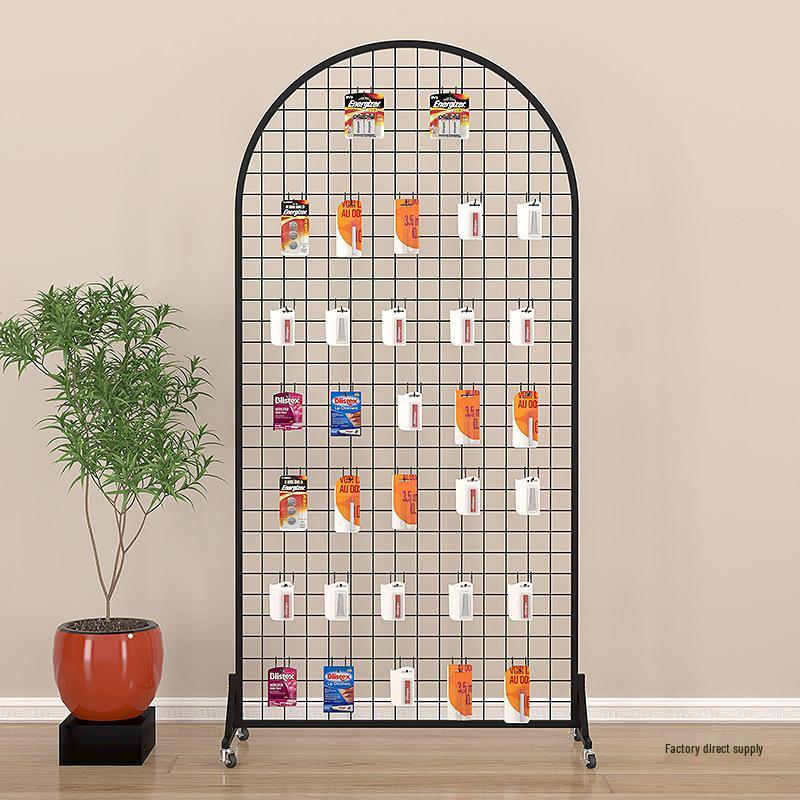 Iron Mesh Floor-Standing Display Rack with Jewelry Hooks