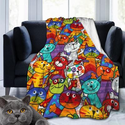 Söt Katt Kawaii Djurdesign Flanell Sängfilt Lätt Varma Mysiga presenter för barn och vuxna Present Lämplig Soffa Stol