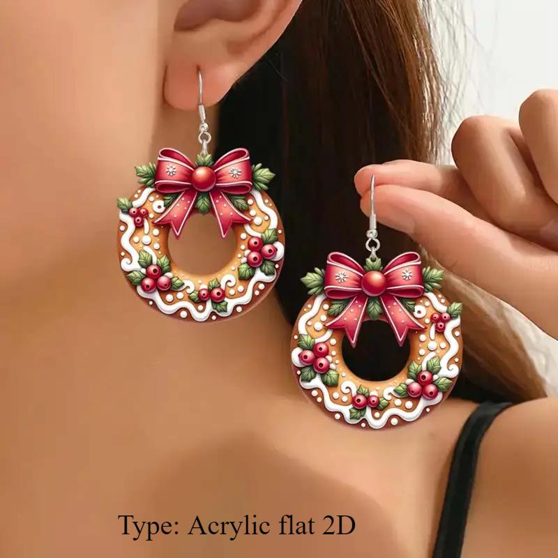 New Year's New Cookie Wreath Acrylic Earrings, Festive Retro Atmosphere Decorative Versatile Earrings