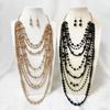 Elegante Collar y Pendientes de Perlas Simuladas Multicapa para Mujer Collar Largo Joyería de Moda