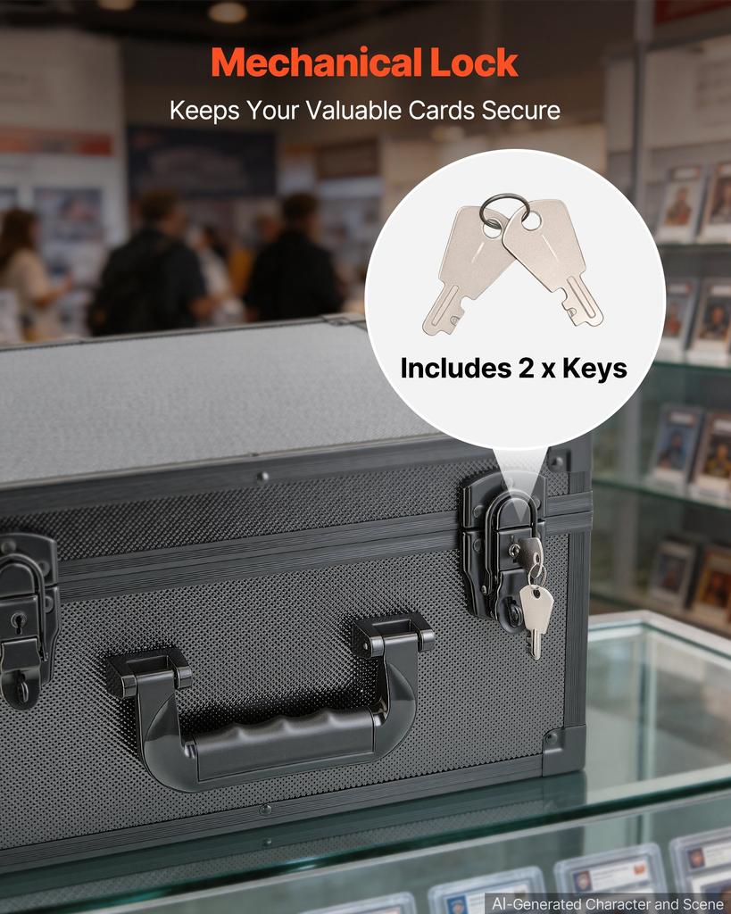 VEVOR Graded Card Case 3 Row 180 PSA Slab Storage Box with Mechanical Lock, Baseball Sports Trading Cards Holder Collector with 12 Dividers