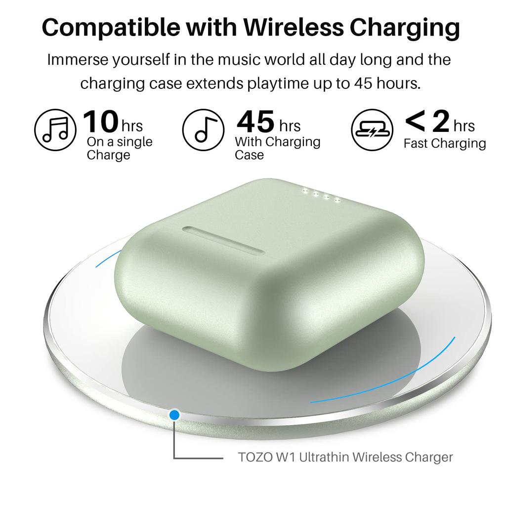 TOZO wireless earphones with a comfortable warm custom EQ for cooler and a dedicated Features include IPX8 lightweight up to 45 hours of playback AI