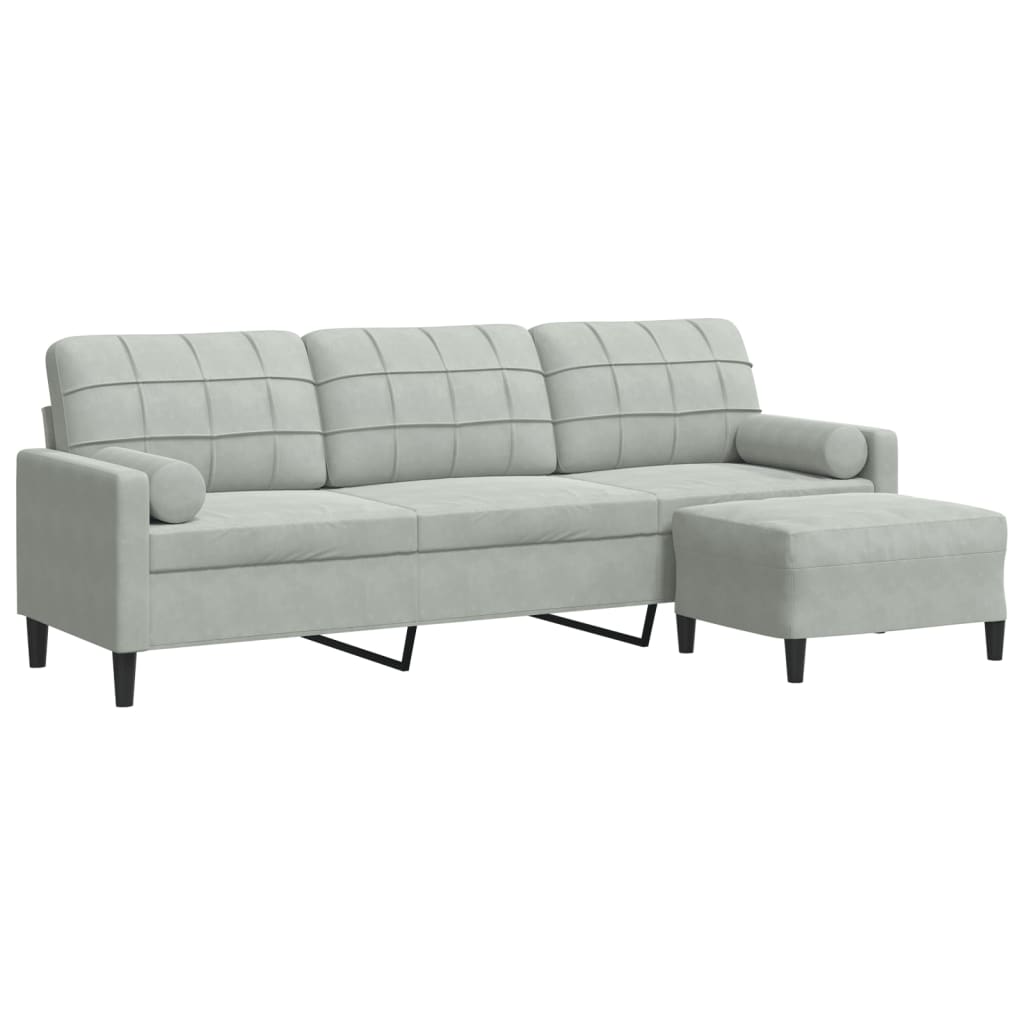 3 Seater Sofa with Footstool Light Grey 210 cm Velvet