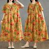 Summer Retro Cotton and Linen Round Neck Short Sleeved Dress, Women's Loose Skirt