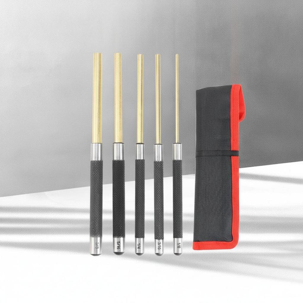 5 Pieces Steel Pin Punch Set with Storage Pouch Flat-Ended