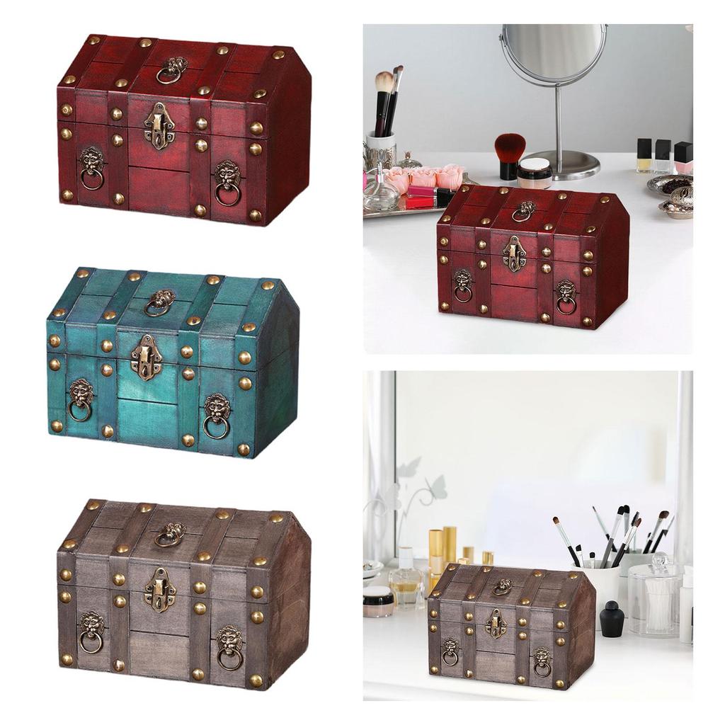 Schatztruhe Holz mit Klappdeckel Antikes Design Einzigartig Kreativ Hausförmige Schmuckschatulle Truhe Schmuckkästchen Andenkenbox