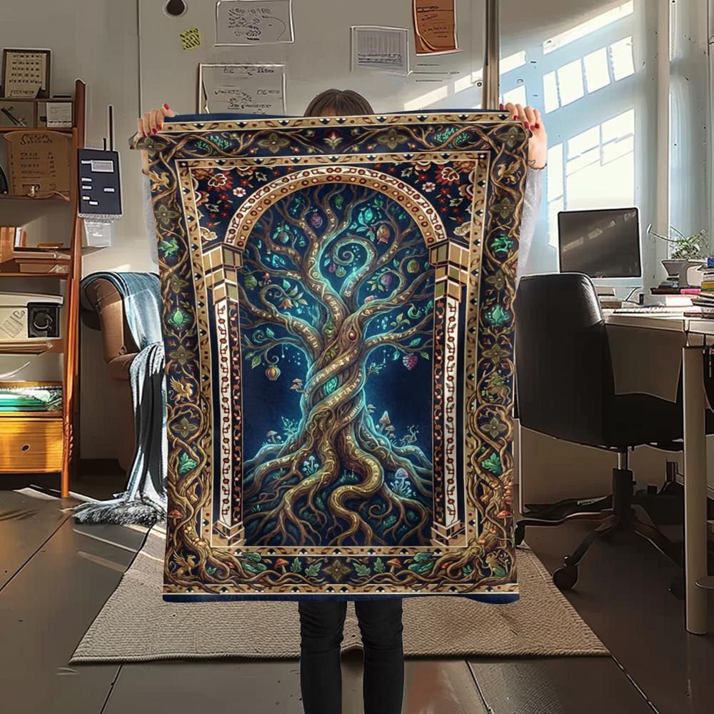1Pc Tree of Life Print Flannel Blanket, High quality Comfortable for All Seasons, Home Decor, Warmth and Comfort, Perfect for Christmas Gifts W146