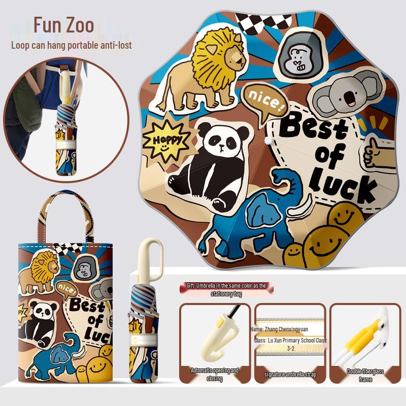 Dual-Use Automatic Folding Children's Umbrella with Ring Buckle – Sun Protection for School Boys and Girls