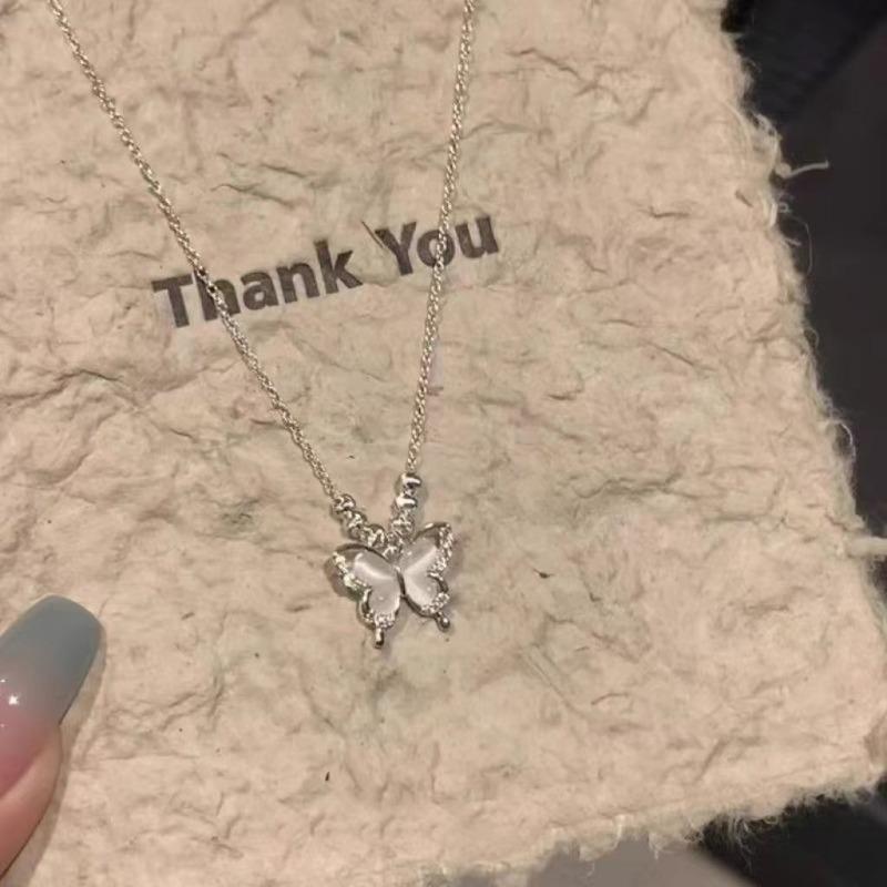 

Cold wind ice through opal butterfly necklace exquisite high value with skirt collarbone chain women s senior niche sweet
