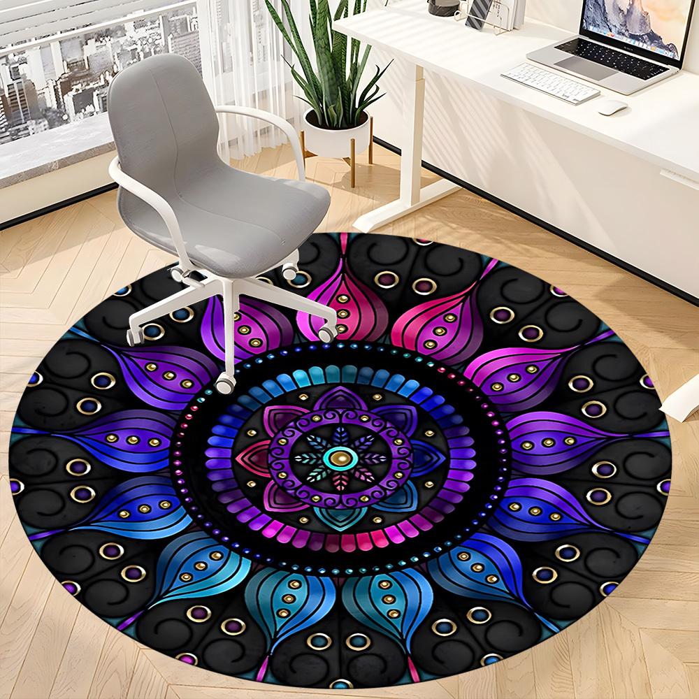 1PC Mandala Artwork Office Round Rug, Non slip, Soft and Durable Office Rug for Interior Decoration, Perfect for Office