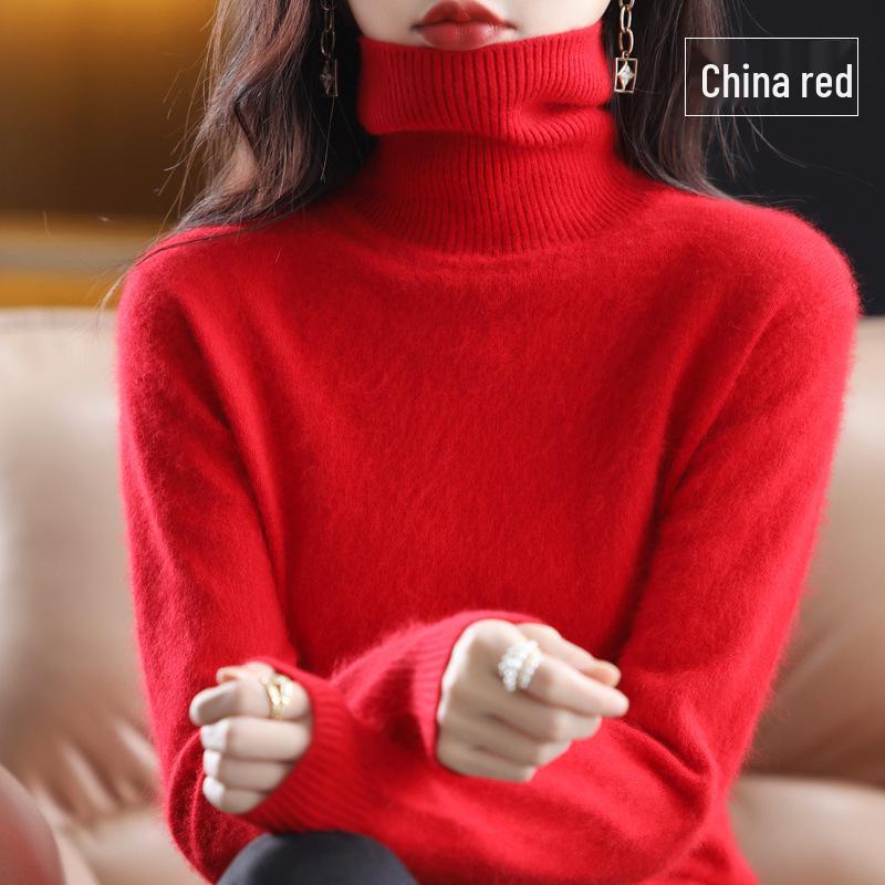 2026 Autumn/Winter Women's High Neck Mink Cashmere Sweater: Loose, Thick, and Versatile Knit Base Layer