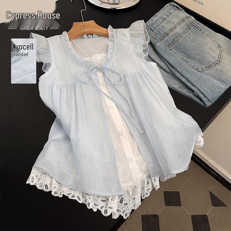 Sibaishe Women s Colorblock Faux Two-Piece Lyocell Shirt M