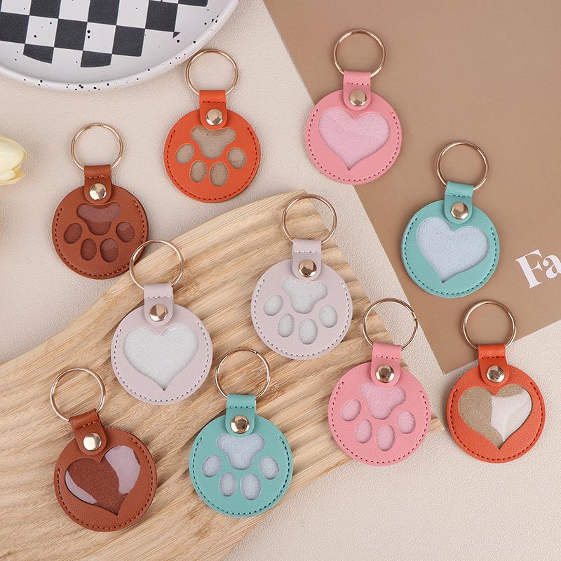 1Pc Pet Hair Storage Bag Keychain Leather Cat Paw Heart Love Keyring Diy Memorial Gift Key Chain Cat Dog Fur Container Pendant