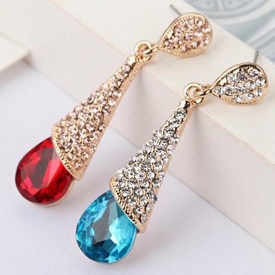 Women Elegant Cubic Zirconia Inlaid Water Drop Long Dangle Earrings Jewelry