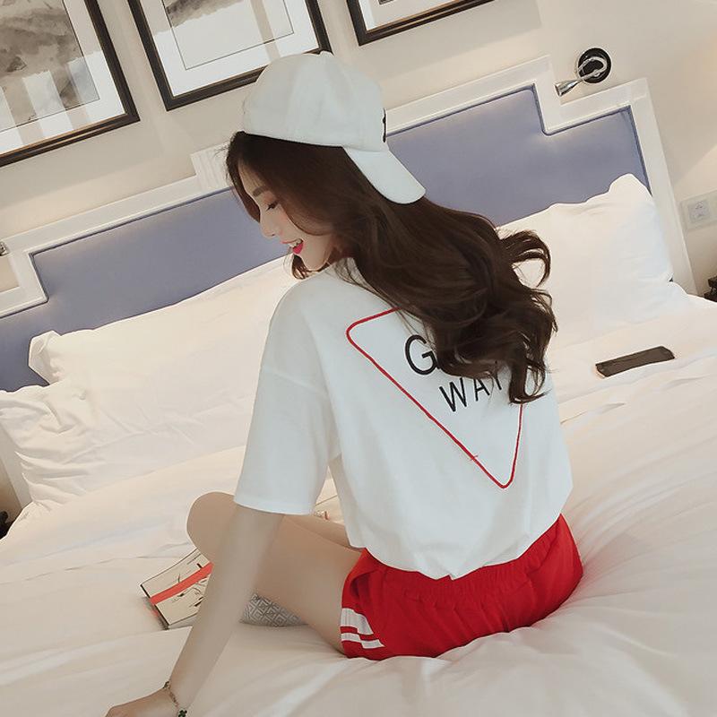 Fashion Letter Printing Short-sleeved T-shirt Casual Suit for Women's Summer New Color Block Sports Shorts Two-piece Set