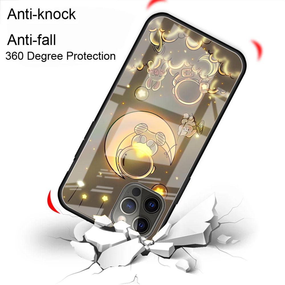 Glass Case For Apple iPhone 14 13 11 12 Pro 7 XR X XS Max 8 6 6s Plus SE 2022 13Pro Tempered Phone Tampa Astronaut Light