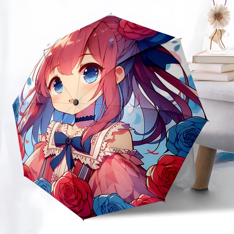 1pc Rose Garden Folding Umbrella Auto-Open Close, Portable Design, Iron Frame, Outdoor Use, Gift for Fans & Travelers, Suitable for Daily Use.L027