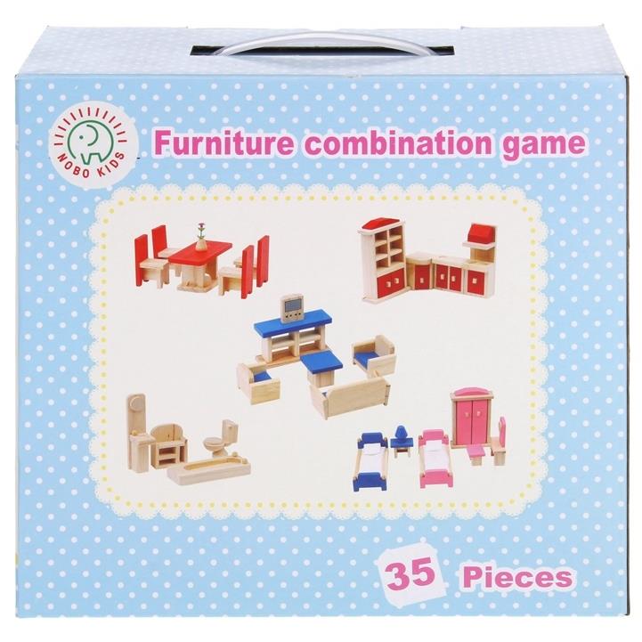 Wooden Dollhouse Furniture Set with Accessories 35 Pieces