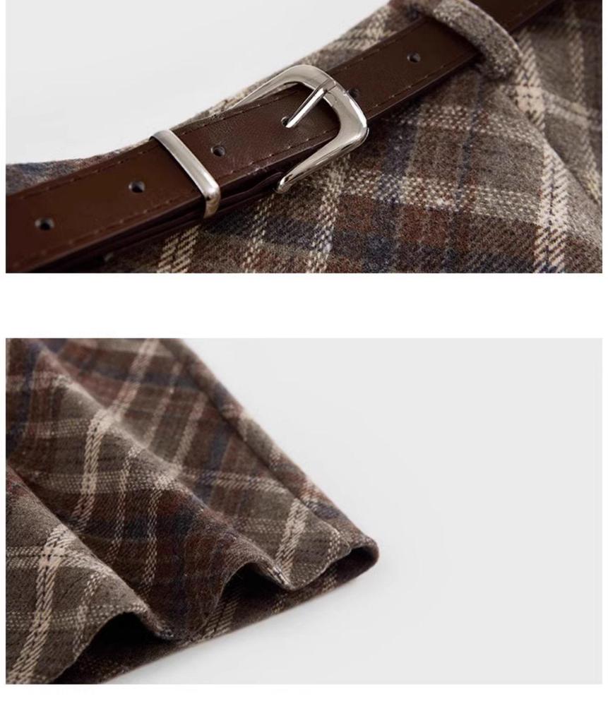 Melanoid Retro Plaid High-Waist Wool Skirt - Women's Trendy Slimming Comfort for Spring/Autumn 2026