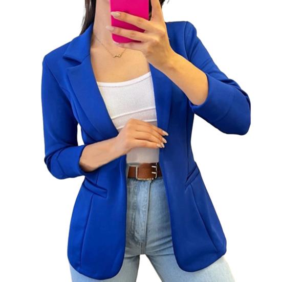 Женское осенне-весеннее пальто сплошного цвета с лацканами с длинным рукавом и открытой вышивкой 2XL синий