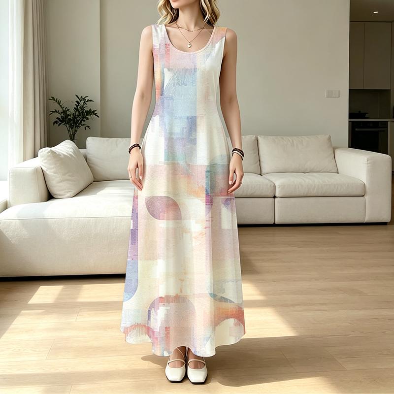 Women's Sleeveless Maxi Dress,Lightweight Loose Fit Beach Vacation Dress,Vibrant Color Comfortable Spring & Fall Inner Layer for Holiday