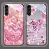 Stylish Pink Heart-Shaped Crystal Tempered Glass Phone Case for Samsung Galaxy S25 Ultra S24 S23 Plus S22+ S21 S20 FE M35 Cover