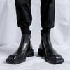 Chelsea Boots Square Toe Leather Shoes Black Ankle Boots Double Side Zipper Motorcycle Boots Stivaletti  Bota De Tornozelo C1177