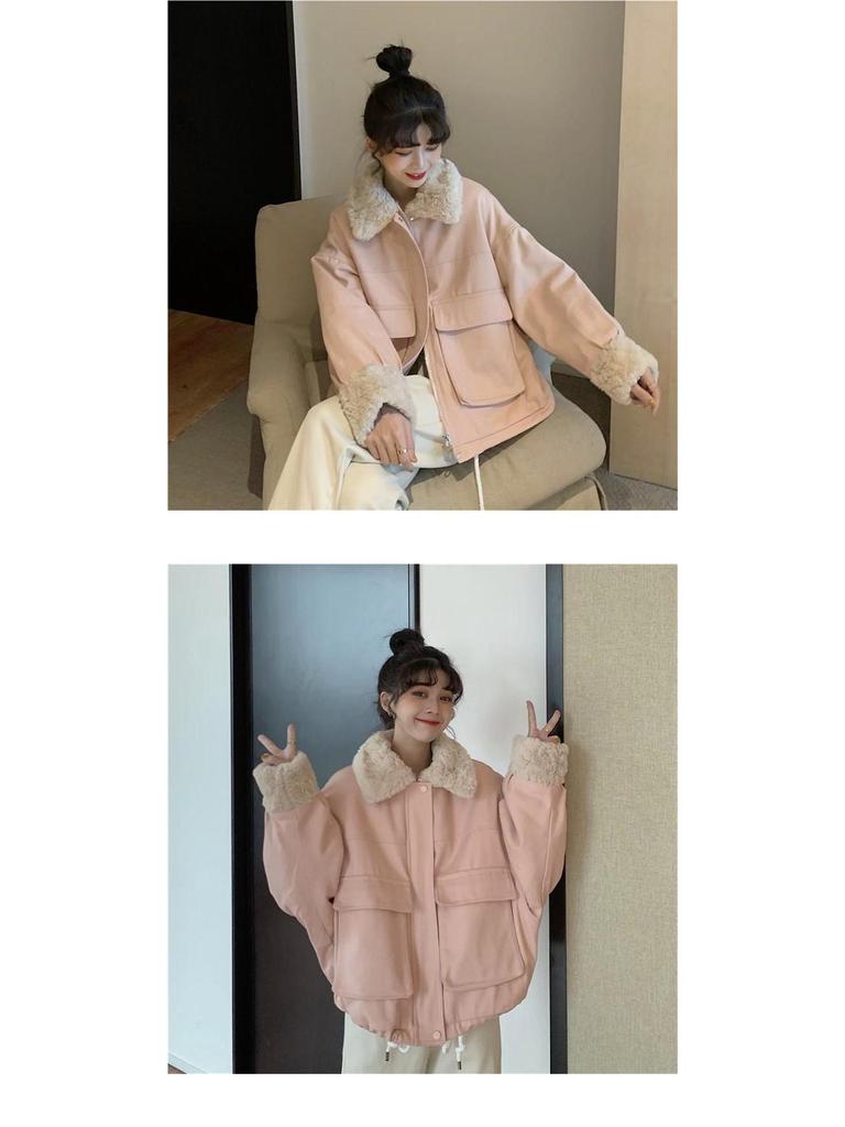 Women's Thickened Cotton Jacket - Imitation Lambswool Coat for Autumn/Winter 2025, Small Size, Loose Fit.